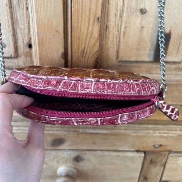 Veari Crocodile‎ Leather Chain Strap Bag Cross Body Purse Brown Pink W/ Dust Bag - Picture 8 of 16